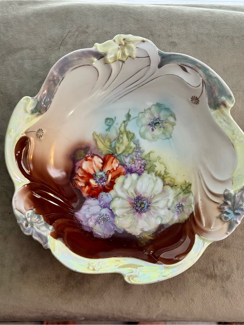 Antique Bavarian Hand-Painted Floral Decorative Bowl